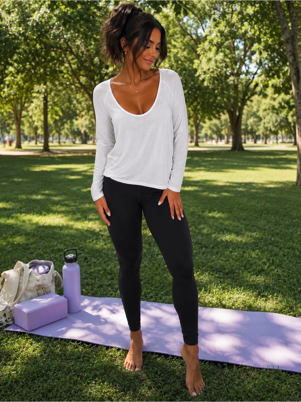 ZYIA White Scoop Neck Long Sleeve Top